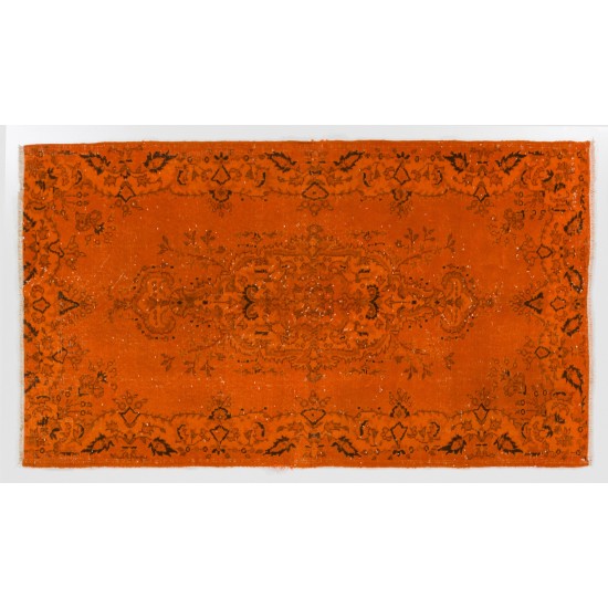 Orange Overdyed Accent Rug, 1960s Hand-Made Central Anatolian Carpet. 3.9 x 6.7 Ft (117 x 204 cm)