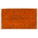 Orange Overdyed Accent Rug, 1960s Hand-Made Central Anatolian Carpet. 3.9 x 6.7 Ft (117 x 204 cm)