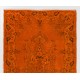 Orange Overdyed Accent Rug, 1960s Hand-Made Central Anatolian Carpet. 3.9 x 6.7 Ft (117 x 204 cm)