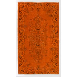 Orange Overdyed Accent Rug, 1960s Hand-Made Central Anatolian Carpet. 3.9 x 6.7 Ft (117 x 204 cm)