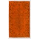 Orange Overdyed Accent Rug, 1960s Hand-Made Central Anatolian Carpet. 3.9 x 6.7 Ft (117 x 204 cm)