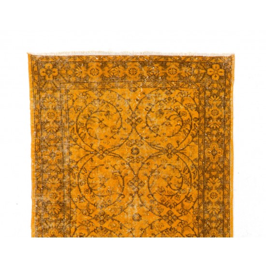 Orange Overdyed Vintage Handmade Turkish Rug, Wool and Cotton Carpet. 3.9 x 6.9 Ft (118 x 210 cm)