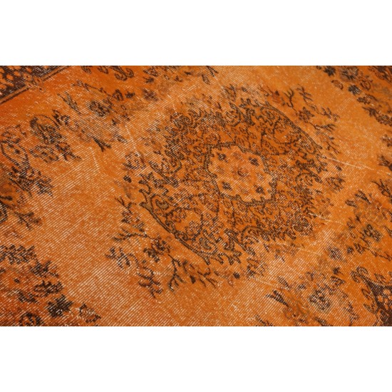Orange Overdyed Accent Rug, 1960s Hand-Made Central Anatolian Carpet. 4 x 6.9 Ft (119 x 210 cm)