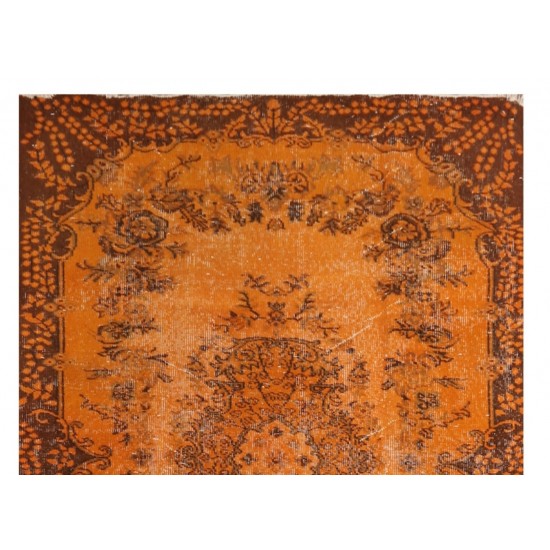 Orange Overdyed Accent Rug, 1960s Hand-Made Central Anatolian Carpet. 4 x 6.9 Ft (119 x 210 cm)