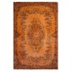 Orange Overdyed Accent Rug, 1960s Hand-Made Central Anatolian Carpet. 4 x 6.9 Ft (119 x 210 cm)