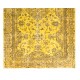 Yellow Overdyed Vintage Turkish Accent Rug, Medallion Design Handmade Carpet. 4 x 6.7 Ft (120 x 203 cm)