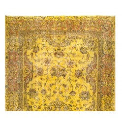 Yellow Overdyed Vintage Turkish Accent Rug, Medallion Design Handmade Carpet. 4 x 6.7 Ft (120 x 203 cm)