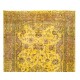 Yellow Overdyed Vintage Turkish Accent Rug, Medallion Design Handmade Carpet. 4 x 6.7 Ft (120 x 203 cm)