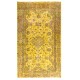Yellow Overdyed Vintage Turkish Accent Rug, Medallion Design Handmade Carpet. 4 x 6.7 Ft (120 x 203 cm)