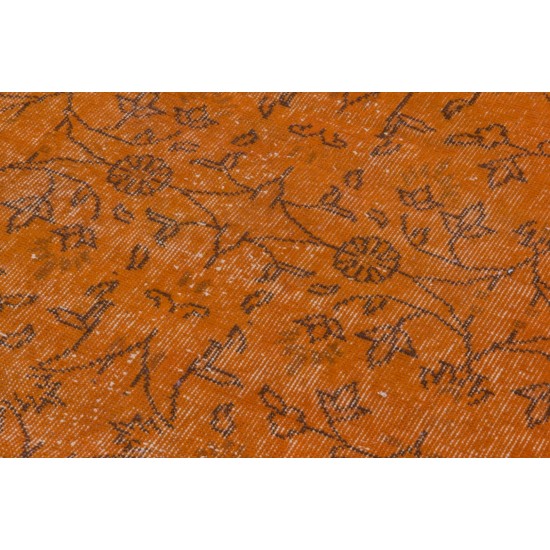 Orange Overdyed Accent Rug, 1960s Hand-Made Central Anatolian Carpet. 4 x 6.8 Ft (120 x 206 cm)