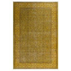 Yellow Overdyed Vintage Handmade Accent Rug, Floral Pattern Turkish Carpet. 4 x 6.9 Ft (120 x 210 cm)