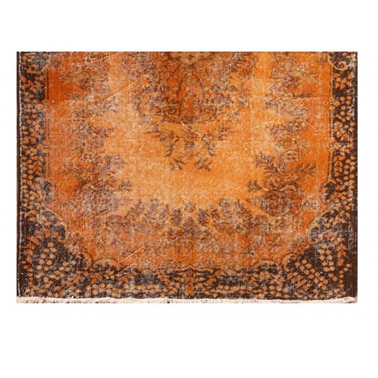 Orange Overdyed Accent Rug, 1960s Hand-Made Central Anatolian Carpet. 4 x 7.3 Ft (120 x 220 cm)