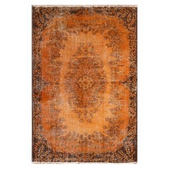 Orange Overdyed Accent Rug, 1960s Hand-Made Central Anatolian Carpet. 4 x 7.3 Ft (120 x 220 cm)