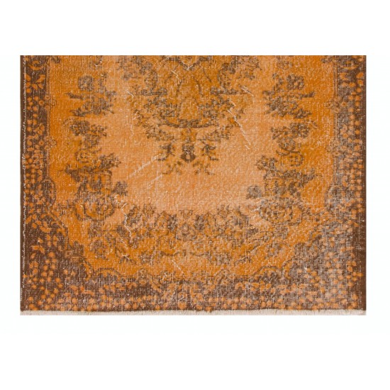 Orange Overdyed Accent Rug, 1960s Hand-Made Central Anatolian Carpet. 4 x 7.4 Ft (120 x 225 cm)