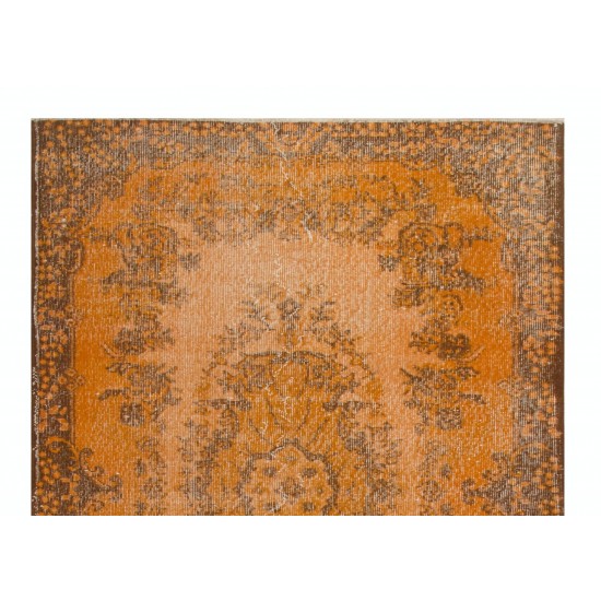 Orange Overdyed Accent Rug, 1960s Hand-Made Central Anatolian Carpet. 4 x 7.4 Ft (120 x 225 cm)