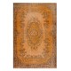 Orange Overdyed Accent Rug, 1960s Hand-Made Central Anatolian Carpet. 4 x 7.4 Ft (120 x 225 cm)