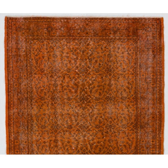 Orange Overdyed Accent Rug, 1960s Hand-Made Central Anatolian Carpet. 4 x 7 Ft (122 x 213 cm)