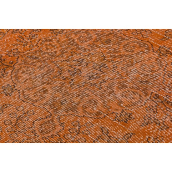 Orange Overdyed Accent Rug, 1960s Hand-Made Central Anatolian Carpet. 4 x 7.4 Ft (122 x 225 cm)