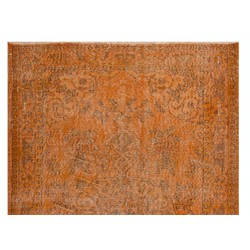 Orange Overdyed Accent Rug, 1960s Hand-Made Central Anatolian Carpet. 4 x 7.4 Ft (122 x 225 cm)