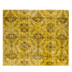 Yellow Overdyed Vintage Handmade Accent Rug, Floral Pattern Turkish Carpet. 4 x 6.9 Ft (123 x 210 cm)