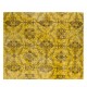 Yellow Overdyed Vintage Handmade Accent Rug, Floral Pattern Turkish Carpet. 4 x 6.9 Ft (123 x 210 cm)