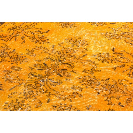 Orange Overdyed Accent Rug, 1960s Hand-Made Central Anatolian Carpet. 4 x 6.8 Ft (124 x 205 cm)