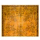 Orange Overdyed Accent Rug, 1960s Hand-Made Central Anatolian Carpet. 4 x 6.8 Ft (124 x 205 cm)