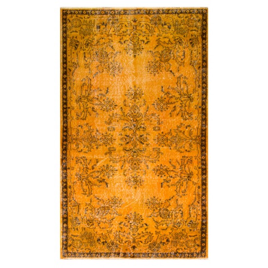 Orange Overdyed Accent Rug, 1960s Hand-Made Central Anatolian Carpet. 4 x 6.8 Ft (124 x 205 cm)