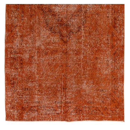 Distressed Orange Overdyed Vintage Handmade Turkish Rug, Great 4 Modern Interiors. 4.4 x 8.5 Ft (133 x 259 cm)