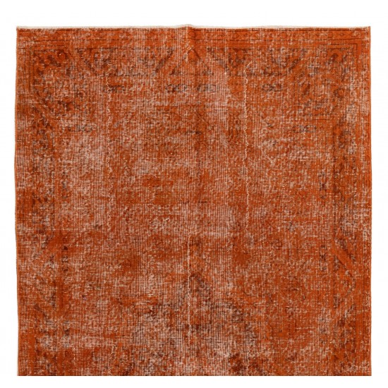 Distressed Orange Overdyed Vintage Handmade Turkish Rug, Great 4 Modern Interiors. 4.4 x 8.5 Ft (133 x 259 cm)