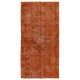 Distressed Orange Overdyed Vintage Handmade Turkish Rug, Great 4 Modern Interiors. 4.4 x 8.5 Ft (133 x 259 cm)