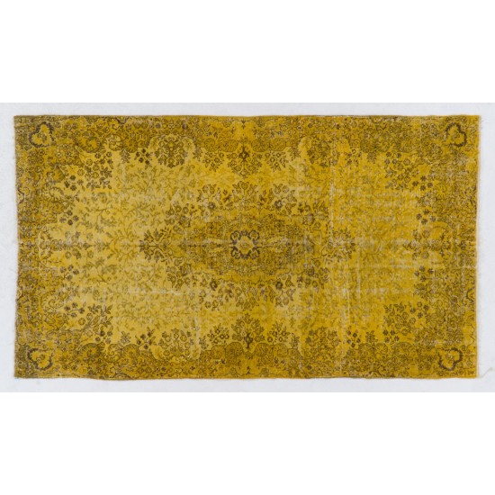 Yellow Overdyed Vintage Handmade Turkish Area Rug, Ideal for Modern Office & Home. 4.6 x 7.9 Ft (138 x 238 cm)