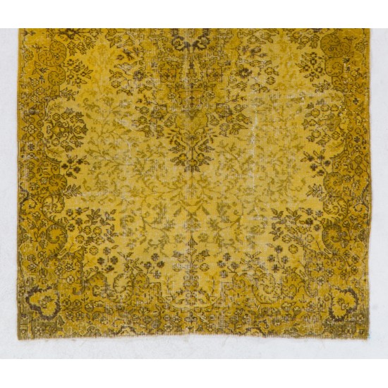 Yellow Overdyed Vintage Handmade Turkish Area Rug, Ideal for Modern Office & Home. 4.6 x 7.9 Ft (138 x 238 cm)