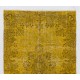 Yellow Overdyed Vintage Handmade Turkish Area Rug, Ideal for Modern Office & Home. 4.6 x 7.9 Ft (138 x 238 cm)