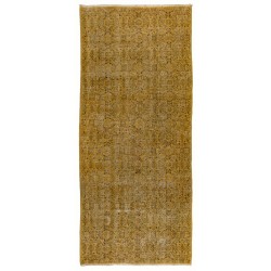 Yellow Overdyed Vintage Handmade Area Rug, Floral Pattern Turkish Carpet. 4.6 x 10.2 Ft (138 x 309 cm)