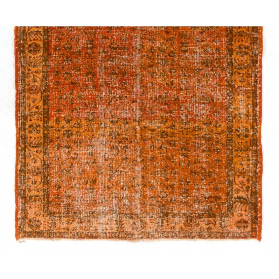 Orange Overdyed Runner Rug, Vintage Handmade Central Anatolian Hallway Carpet. 4.8 x 12.7 Ft (145 x 387 cm)