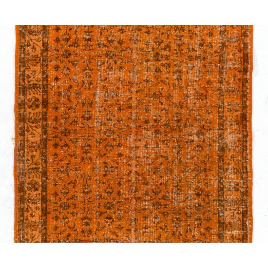 Orange Overdyed Runner Rug, Vintage Handmade Central Anatolian Hallway Carpet. 4.8 x 12.7 Ft (145 x 387 cm)