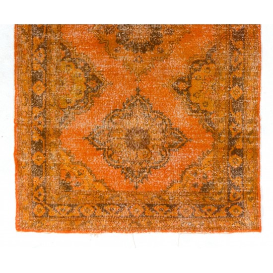 Orange Overdyed Runner Rug, Vintage Handmade Central Anatolian Hallway Carpet. 4.9 x 13.2 Ft (147 x 400 cm)