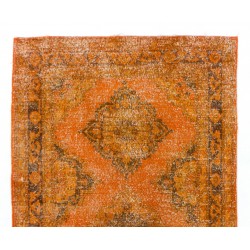 Orange Overdyed Runner Rug, Vintage Handmade Central Anatolian Hallway Carpet. 4.9 x 13.2 Ft (147 x 400 cm)