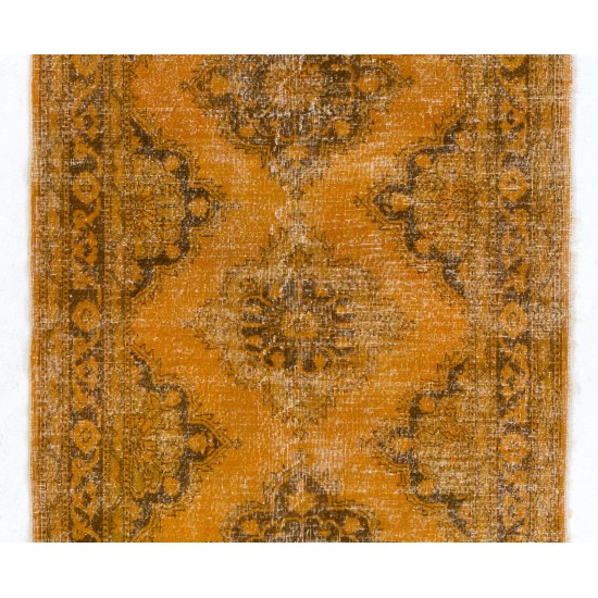 Orange Overdyed Runner Rug, Vintage Handmade Central Anatolian Hallway Carpet. 5 x 12.8 Ft (150 x 388 cm)