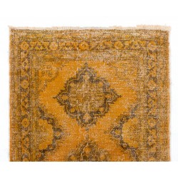 Orange Overdyed Runner Rug, Vintage Handmade Central Anatolian Hallway Carpet. 5 x 12.8 Ft (150 x 388 cm)
