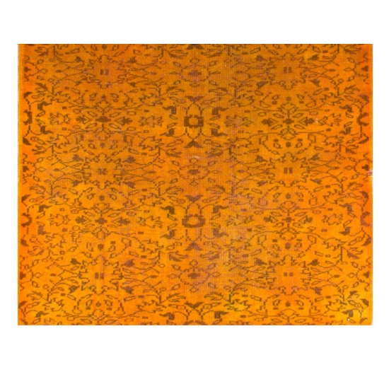 Orange Overdyed Vintage Handmade Turkish Area Rug with Floral Design. 5 x 7.7 Ft (155 x 232 cm)
