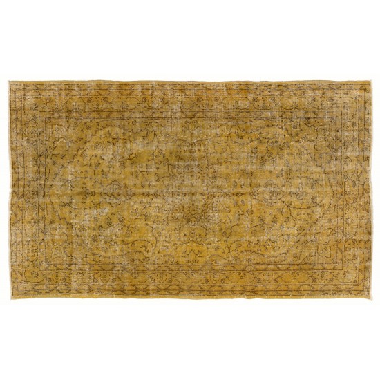 Yellow Overdyed Vintage Handmade Turkish Area Rug, Ideal for Modern Office & Home. 5.2 x 8.5 Ft (157 x 257 cm)