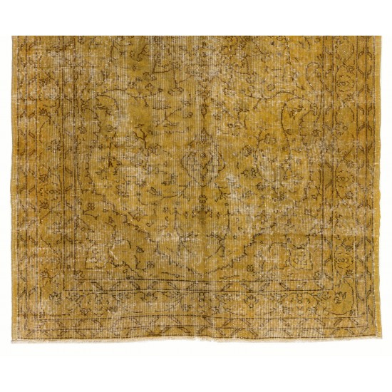 Yellow Overdyed Vintage Handmade Turkish Area Rug, Ideal for Modern Office & Home. 5.2 x 8.5 Ft (157 x 257 cm)
