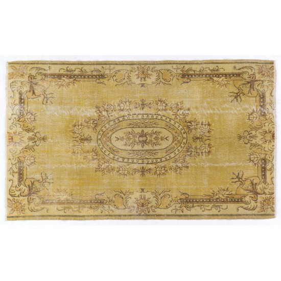 Yellow Overdyed Vintage Handmade Turkish Area Rug, Ideal for Modern Office & Home. 5.2 x 8.9 Ft (158 x 270 cm)