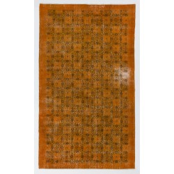 Orange Overdyed Vintage Handmade Turkish Area Rug with Floral Design. 5.3 x 8.8 Ft (160 x 267 cm)