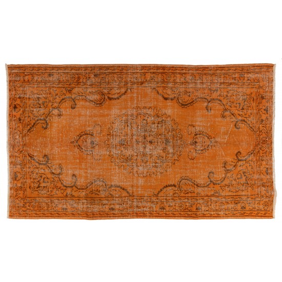 Orange Overdyed Vintage Handmade Turkish Area Rug, Great 4 Modern Interiors. 5.4 x 8.7 Ft (162 x 265 cm)