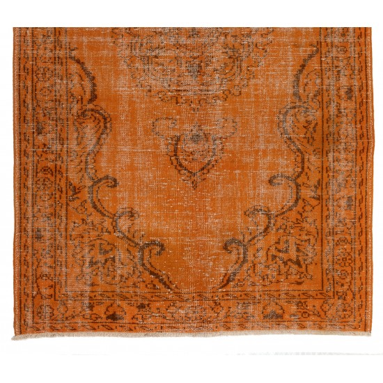 Orange Overdyed Vintage Handmade Turkish Area Rug, Great 4 Modern Interiors. 5.4 x 8.7 Ft (162 x 265 cm)