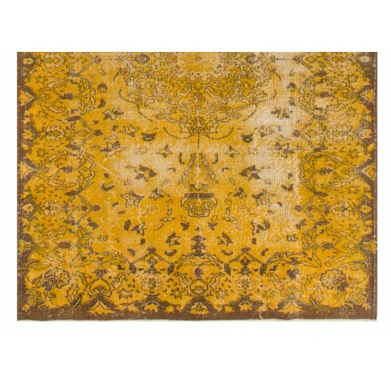 Yellow Overdyed Vintage Handmade Turkish Area Rug, Ideal for Modern Office & Home. 5.4 x 9 Ft (164 x 272 cm)