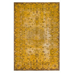 Yellow Overdyed Vintage Handmade Turkish Area Rug, Ideal for Modern Office & Home. 5.4 x 9 Ft (164 x 272 cm)